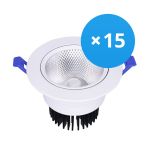 Lot 15x Downlight LED Rond Inclinable 15W 1200lm 60D - 930 Blanc Chaud | 135mm - Diamètre 110mm - UGR <19