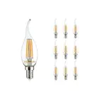 Lot 10x Noxion Lucent LED E14 Bent-tip Bougie Filament Claire 4.5W 470lm - 827 Blanc Très Chaud | Dimmable - Équivalent 40W