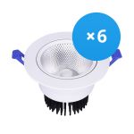 Voordeelpak 6x LED Downlight Rond Kantelbaar 15W 1200lm 60D - 930 Warm Wit | 135mm - Zaagmaat 110mm - UGR <19