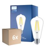Voordeelpak 6x Philips MASTER Value LED Lamp E27 Edison Filament Helder 5.9W 806lm - 927 Zeer Warm Wit | Beste Kleurweergave - Vervangt 60W