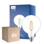 Voordeelpak 6x Philips MASTER Value LED Globe E27 120mm Filament Helder 5.9W 806lm - 927 Zeer Warm Wit | Beste Kleurweergave - Vervangt 60W