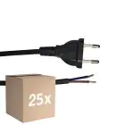 Voordeelpak 25x Noxion Euro Voedingskabel Zwart - C7 Europlug + Open uiteinden - 2m - 2 pole 0,75mm2